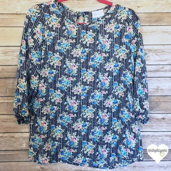Tops - Striped Floral Blouse